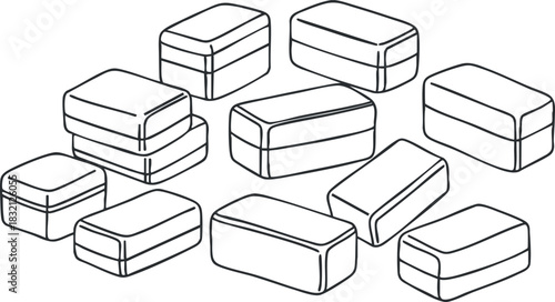 A collection of rectangular storage blocks in minimalist black outline vector style, suitable for packaging and logistics design