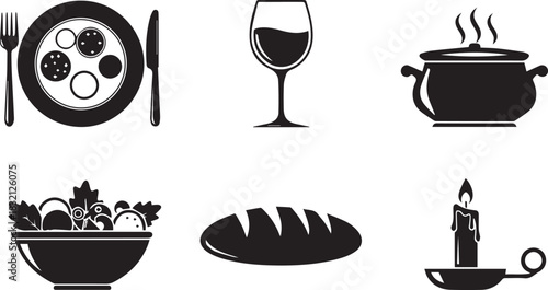 Elegant Dining A Silhouette Collection of Culinary and Ambiance Elements.