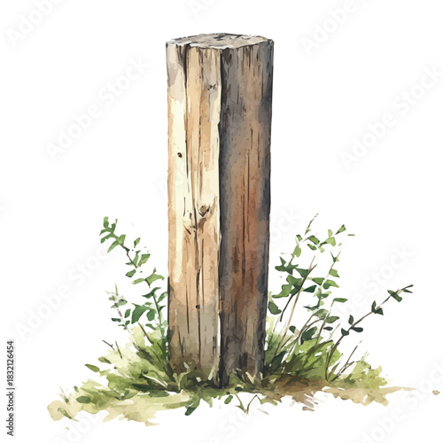Elegant wooden garden fence post painting design collection, Hand-painted watercolor style, vectorized, vector set available in EPS, Simple design, EPS format set