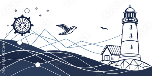 Ultra-wide geometric tech header — abstract mesh waves, smooth gradient lines, floating nodes, minimal business theme, transparent background.