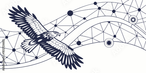 Wide technology network banner — dynamic polygon mesh, smooth curve flow, particle nodes floating across the frame.