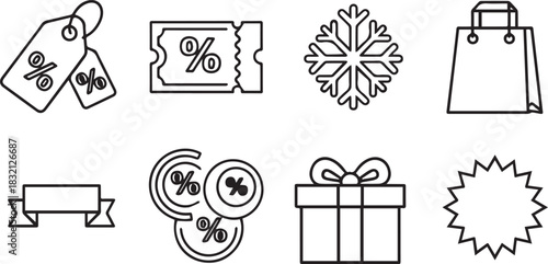 Festive Icons Shopping Discounts and Winter Celebrations.