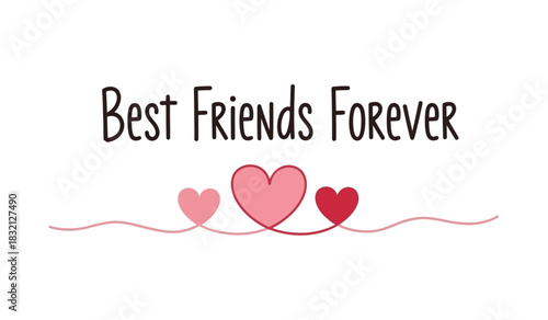 Best friends forever text with hearts and line design symbolizing friendship and love featuring a simple silhouette silhouette