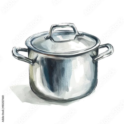 Elegant stainless steel pot painting design collection, Hand-painted watercolor style, vectorized, vector set available in EPS, Simple design, EPS format set