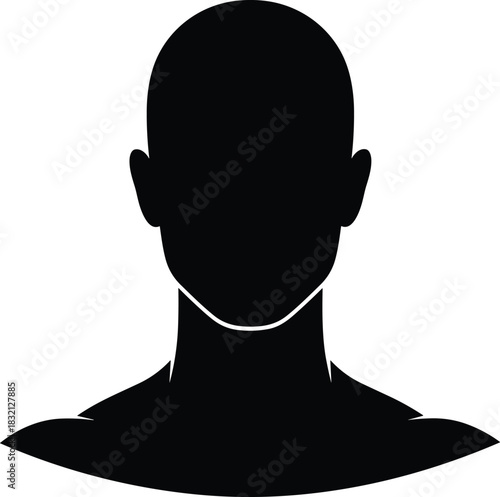 Human head silhouette vector icon, generic anonymous face profile for user avatar or identity concept illustration.