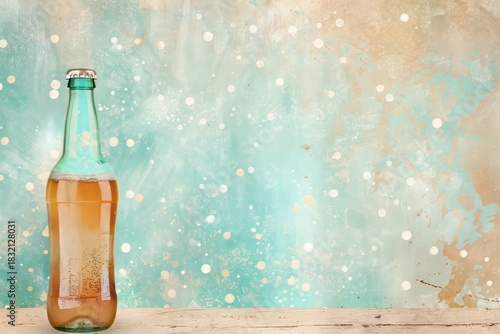 A retro-style illustration of a vintage soda bottle with a fizzy drink, captured in vibrant color against a nostalgic, textured background 