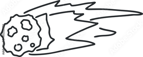 A simple outline illustration of a comet with a trailing tail in a minimalist vector style, suitable for educational materials and space-themed designs