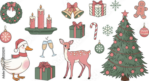 Two rearing stylized horses decorated with flowers in vibrant pink and orange tones against a soft pink background with hanging lanterns and fireworks for chinese new year celebration