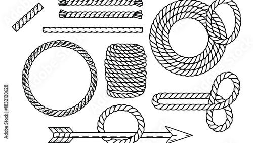 Rope vector set collection of different rope shapes and knots