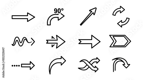 Hand drawn arrow set in black and white for design elements
