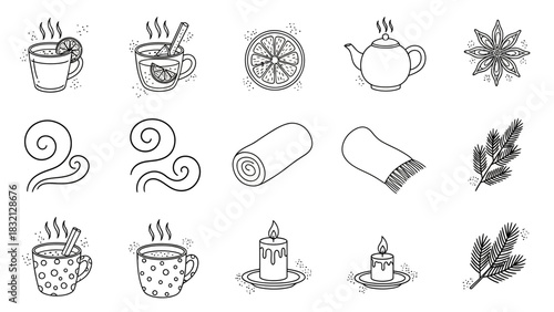 Cozy home elements hand drawn sketch collection for relaxation and comfort