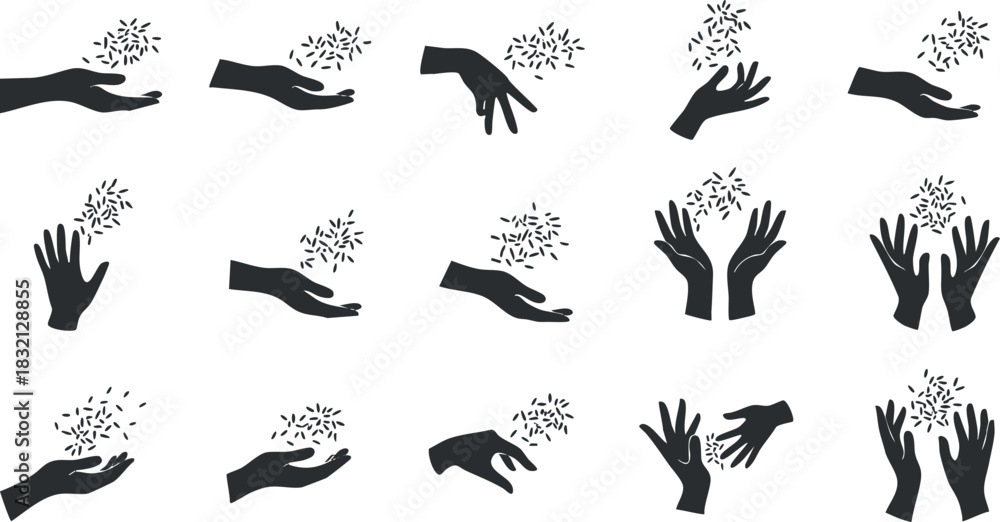 Obraz premium A collection of diverse hand gestures and silhouettes in black and white vector style, ideal for community and support themes
