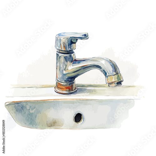 Elegant metal kitchen sink fauce painting design collection, Hand-painted watercolor style, vectorized, vector set available in EPS, Simple design, EPS format set