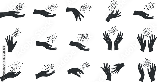 A collection of diverse hand gestures and silhouettes in black and white vector style, ideal for community and support themes