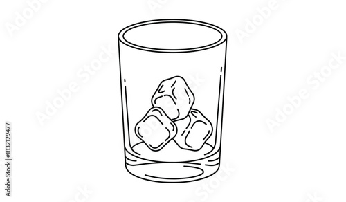 Minimalist glass with ice cubes illustration in black and white line art style perfect for drink concepts and refreshment visuals silhouette