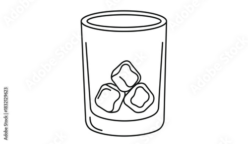 Minimalist glass with ice cubes hand drawn illustration simple and clean line art style perfect for cocktail menus and bar designs silhouette