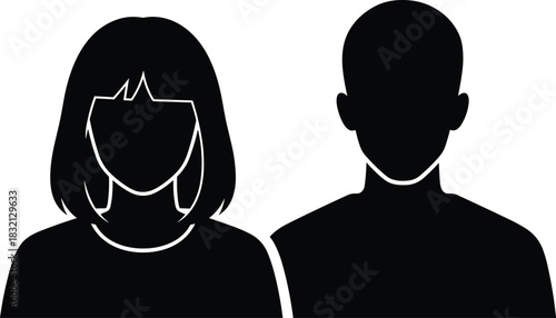 Male and female user profile silhouette icons, man and woman avatar set, default profile picture, isolated on white background