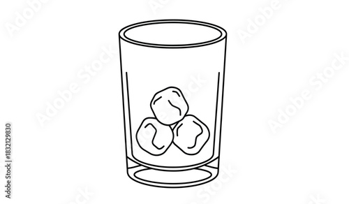 Minimalist outline illustration of a glass with ice cubes simple black and white design perfect for drink related concepts isolated on white background silhouette