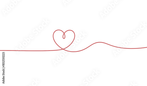 Minimalist red line art forming a heart shape on a white background expressing love and connection in a simple elegant silhouette style silhouette