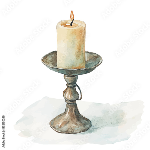 An Elegant metal  candle holder painting design collection, Hand-painted watercolor style, vectorized, vector set available in EPS, Simple design, EPS format