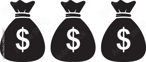 Three Black Silhouette Money Bags with White Dollar Signs currency finance