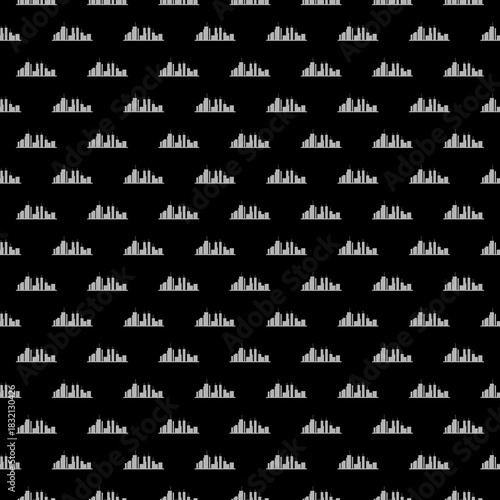 City skyline seamless pattern isolated on black background