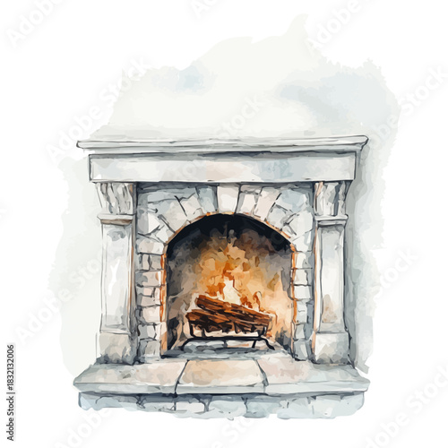 An Elegant fireplace painting design collection, Hand-painted watercolor style, vectorized, vector set available in EPS, Simple design, EPS format set