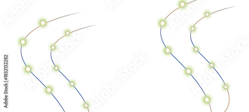 png horizontal christmas garland with bulbs, ribbons, banner, and lamp elements, isolated vector for festive holiday, party decoration, new year, or winter illustrationgreen grass on white background