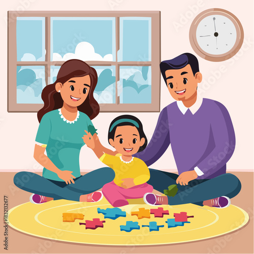 happy family with children playing