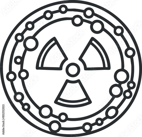 A nuclear radiation symbol within a circular design in black outline vector style, suitable for safety and environmental graphics