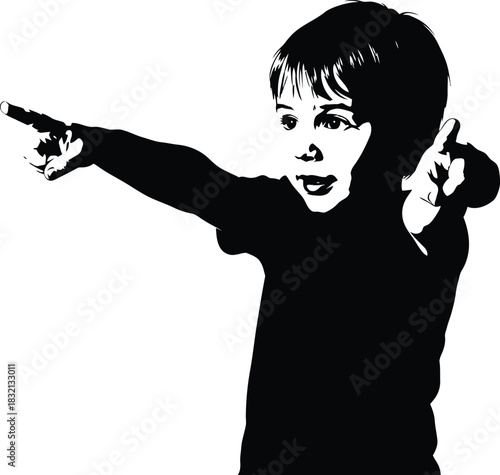 Silhouette of a boy pointing
