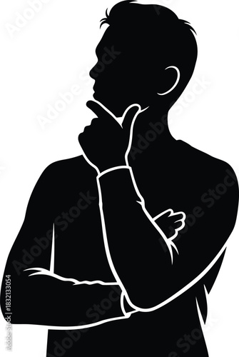 Silhouette of a man thinking with hand on chin