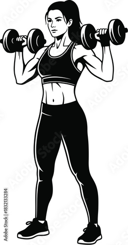 Silhouette of a woman doing a dumbbell shoulder press