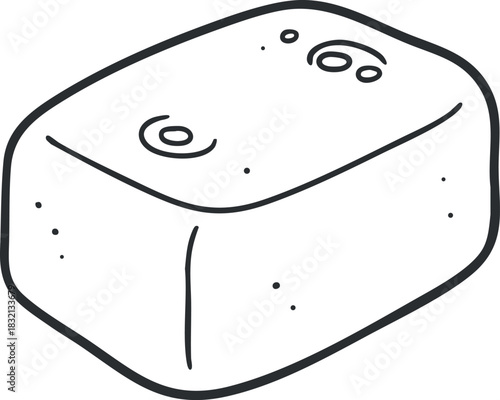A simple outline illustration of a bar of soap in minimalist vector style, ideal for hygiene and personal care designs
