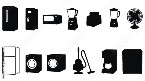 Household appliances vector icons set kitchen and home devices