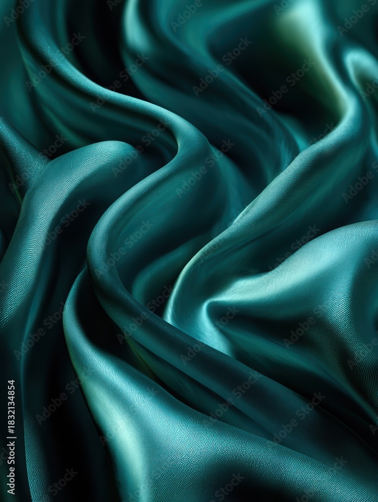Obraz premium flowing emerald greenteal fabric softly illuminated creating a luxurious abstract landscape of smooth curves and dramatic shadows