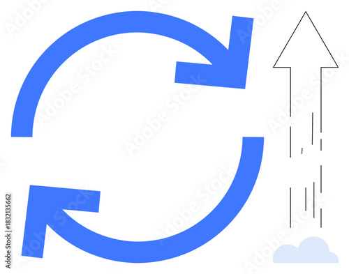 Circular arrows symbolize renewal and transformation, while an upward arrow signifies progress and aspiration. Ideal for growth, innovation, strategy, mindset, productivity, restart