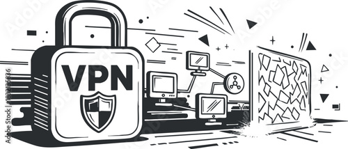 A VPN lock symbol representing internet security and privacy in a modern vector illustration style, suitable for tech-related content