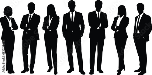 Professional Business People Silhouettes in Suits with Arms Crossed group