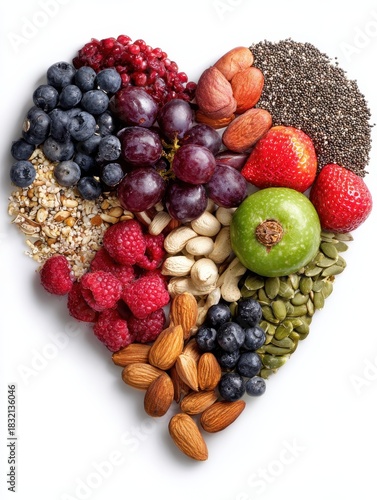 Wallpaper Mural hearthealthy foods to lower cholesterol assortment of fruits nuts and seeds arranged in a heart shape on white background concept of healthy eating Torontodigital.ca