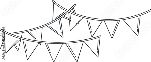 A decorative bunting banner with flags in clean outline vector style, perfect for party and celebration design