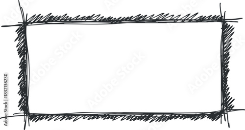 A hand-drawn rectangular frame with a sketchy outline in black and white vector style, perfect for artistic presentations and creative projects