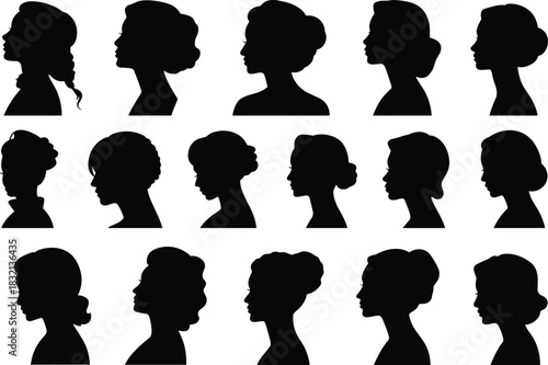 Silhouettes of women's hairstyles and profiles woman