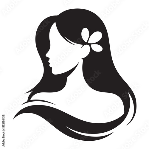 Elegant woman profile illustration with flower and smooth hair design
