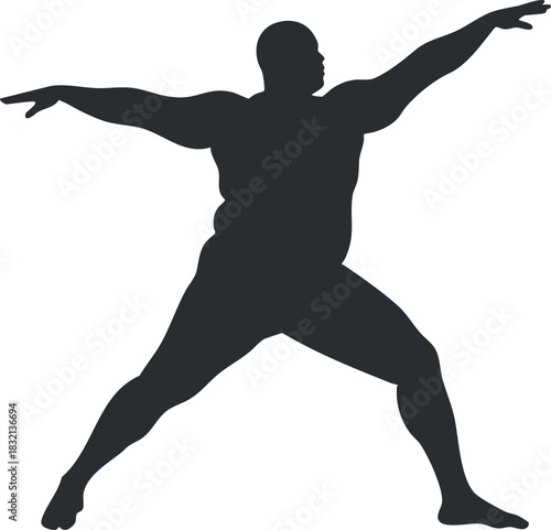 A muscular silhouette of a bodybuilder in a dynamic pose in black vector style, ideal for fitness and health-related projects