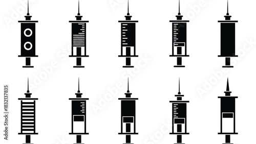 Syringe injection vector black and white medical equipment art