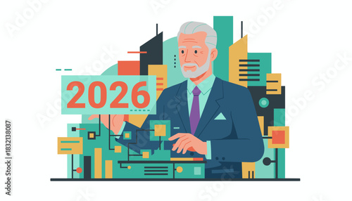 Senior executive holds 2026 sign representing business strategy future goals and planning