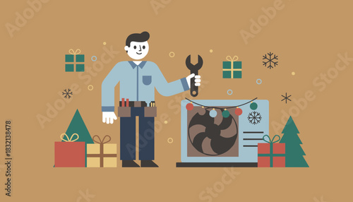 Professional technician offering repair service during the holiday and winter season