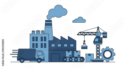 Industrial factory illustration production manufacturing logistics supply chain and development