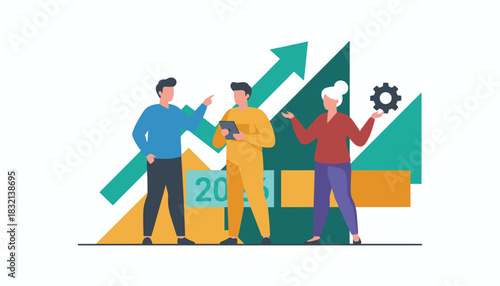 Business team collaborating on financial growth strategy for 2025 charting success